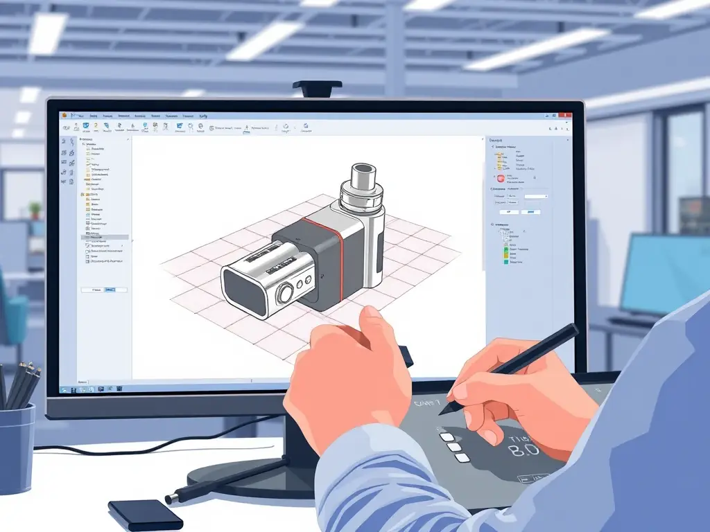 A vape product being designed on a computer, showcasing the ODM process.