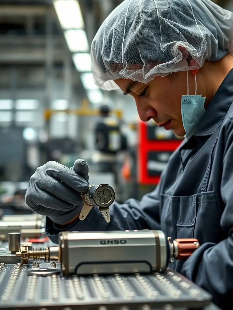 A close-up shot of a worker in a Chinese vape factory assembling a pod system, highlighting the meticulous attention to detail and quality control processes.