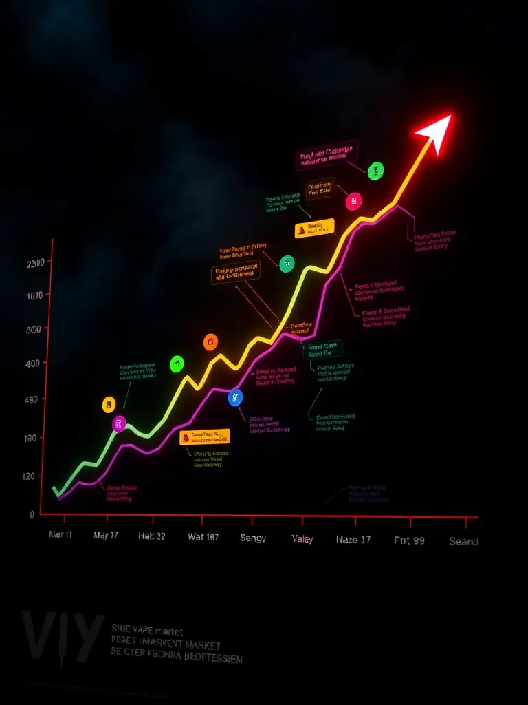A graph showing the growth of the vape market in China, with annotations pointing out key trends and consumer preferences.