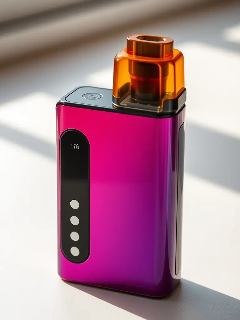 A detailed image of a pod system vape, highlighting its sleek design and replaceable pod feature, emphasizing the customization options available.
