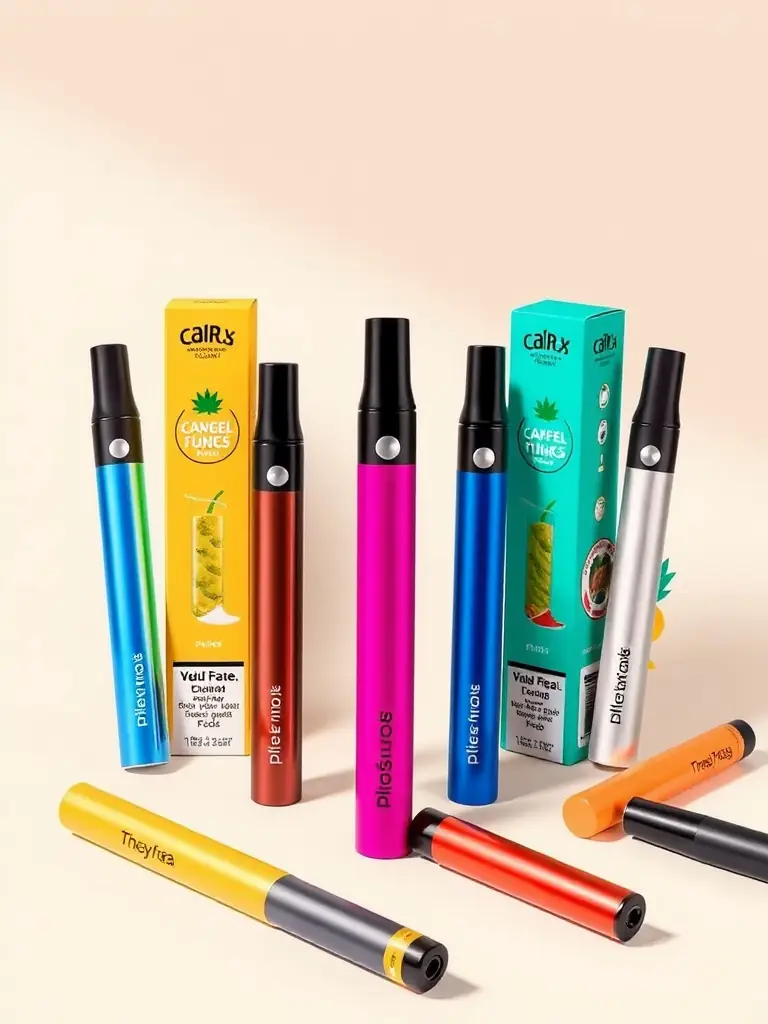 A high-quality image of various disposable vape pens in different colors and designs, arranged neatly to showcase the variety available through China Ecigator's manufacturers.