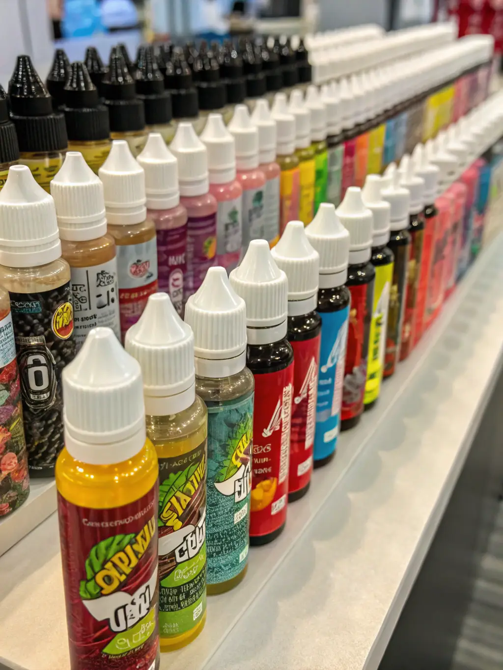 An appealing image of various e-liquid bottles with different flavors and nicotine strengths, showcasing the wide range of options available through China Ecigator.